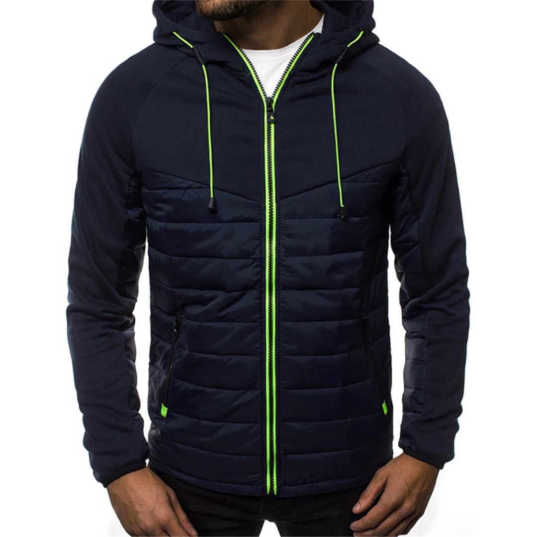 PYTRXGBO Primavera e Autunno Splicing Giacca Stampa Uomo Felpa Con Cappuccio Giacca Cardigan Plus Pile, Navy-V., M