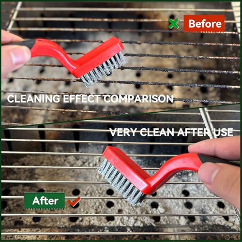 Image of Wire Brush Set 3pcs - Nylon /Brass /Stainless Steel Bristles with Curved Handle Grip for Rust Removal, Dirt, Paint Scrubbing, Crevice Cleaning Brush for Bathroom Gap, Kitchen, Bathroom, Window, Faucets