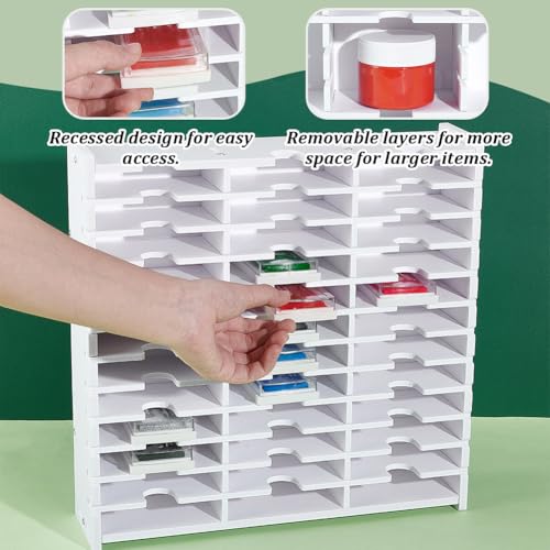 Image of UNICRAFTALE Ink Pad Storage Rack 36 Grids Inkpad Storage Box White Stamp Pad Organizer Holder for Desktop Stamp Pad Storage Organizer for Crafts Supply Stackable Wall