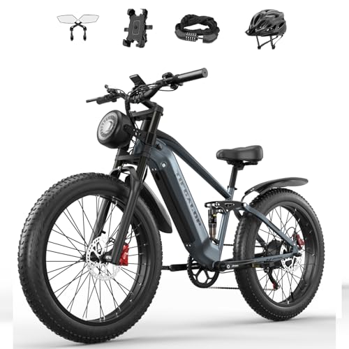 tifgalop Bicicleta eléctrica para Adultos, amortiguación Doble, batería extraíble 48V22AH, Alcance máximo 45 90 km, neumáticos Todoterreno de 26 Pulgadas, Bicicleta eléctrica de montaña.