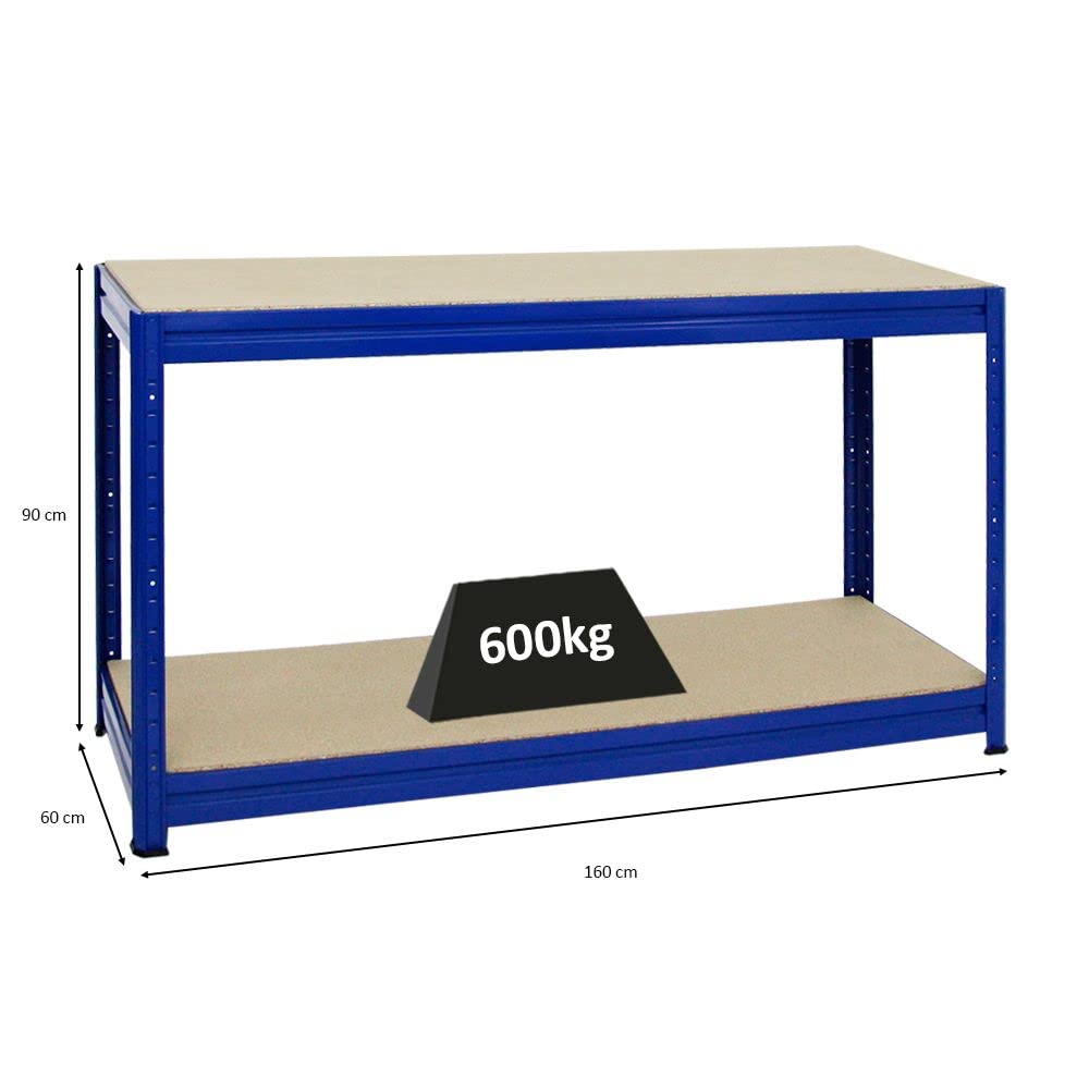 PROREGAL Höhenverstellbare Werkbank Dino Blau HxBxT 90x160x60cm Traglast 600kg Werktisch Arbeitstisch Steckmontage Packtisch