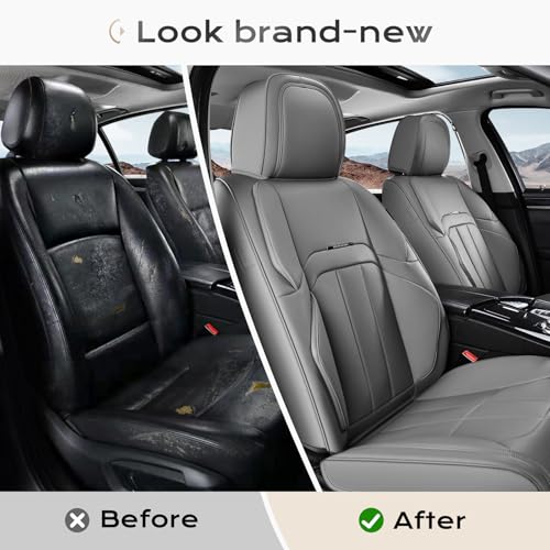 Image of Coverado Nappa Leather Car Seat Covers Full Set, Luxury Waterproof Seat Protectors, Airbag Compatible Anti‑Slip Auto Seat Covers, Universal Fit for Most Cars SUVs Trucks Pickup Vehicles