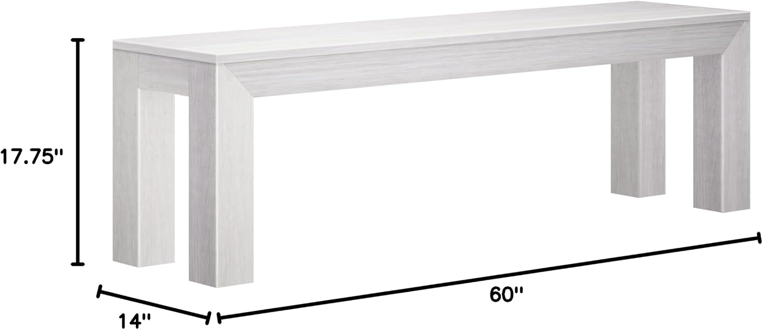 Plank+Beam 60 Inch Dining Bench for Dining Room & Kitchen, Wooden Outdoor & Entryway Bench, White Wirebrush
