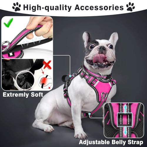 Pet Harness Collar and Leash Set, All-in-one Reflective Dog Harness No Pull with Adjustable Buckles for Puppies, Small, Medium, Large, and Extra-Large Dogs (Large, Rosy) - Image 3