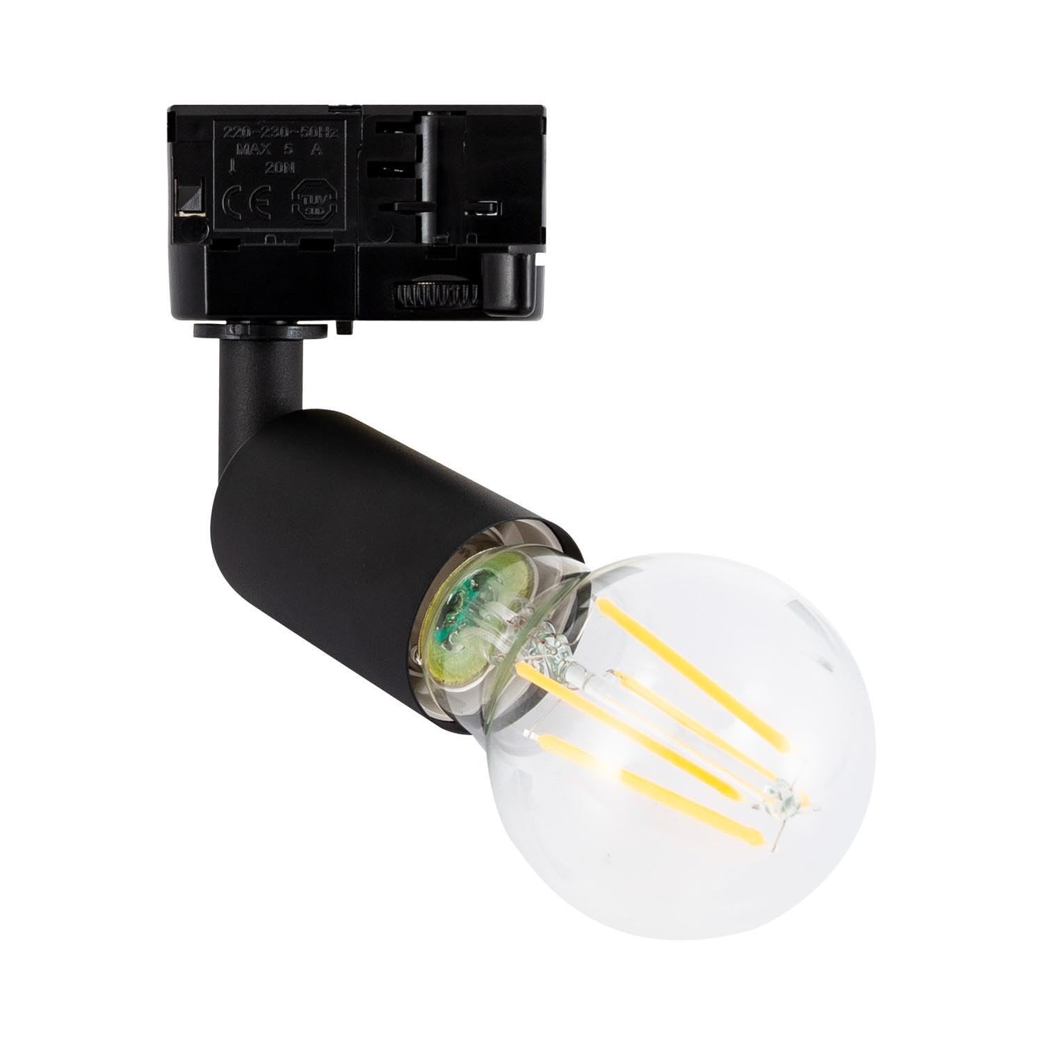 LEDKIA LIGHTING - Spot à Douille sur Rail Triphasé | Ampoule E27 Orientable | Aluminium Durable | Pour Espaces Commerciaux et Intérieurs | IP20, Noir