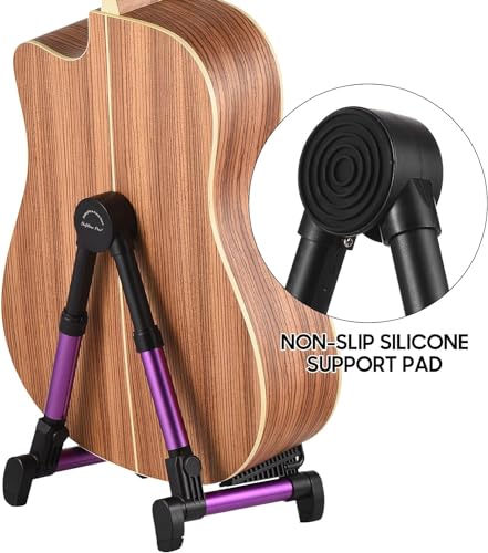 Image of Softline Pro Guitar Stand for Home, Folding Instrument for Acoustic, Electric, Classical Guitars, Violin, Ukulele & Bass, Portable and Lightweight, Easy to fold (SP24-A, Purple)