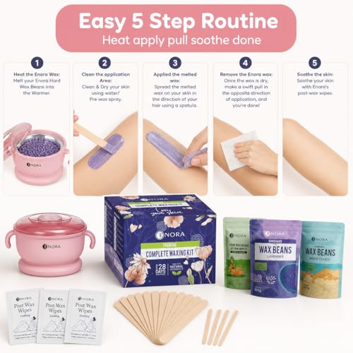 Image of ENORA Premium Waxing Kit for Women - Silicone Wax Warmer for Hair Removal, Eyebrow, Bikini, Legs, Face, Brazilian Wax & More - Machine + 3-Pack Hard Wax Beads (100 g)+ Accessories