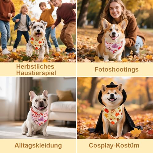 SZEE 2 Stück Hund Kostüm Hundehalstuch, Hundekostüm Dog Bandana mit Beidseitiges Musterdesign- Klassischer Tartan+Ahornblatt und Kürbis, Hundebekleidung Kopftücher Waschbarer für Hunde und Katzen, L