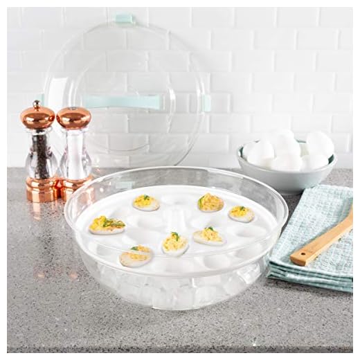 Classic Cuisine Cold Appetizer Tray-4-in-1 Chilled Platter with Ice Compartment, Lid-Multiuse Bowl, Deviled Egg, 3 Section Carrier Serving Dish
