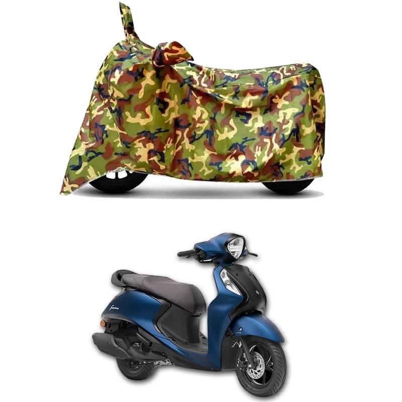 Image of Waterproof 100% PVC Coated Bike Scooty Two Wheeler Body Cover Compatible for Yamaha Fascino 125 Drum /UV-Rays /Heat Protection /Birds Dropping /Scratchproof /Dust Proof /All [6X6 Jungle Print]