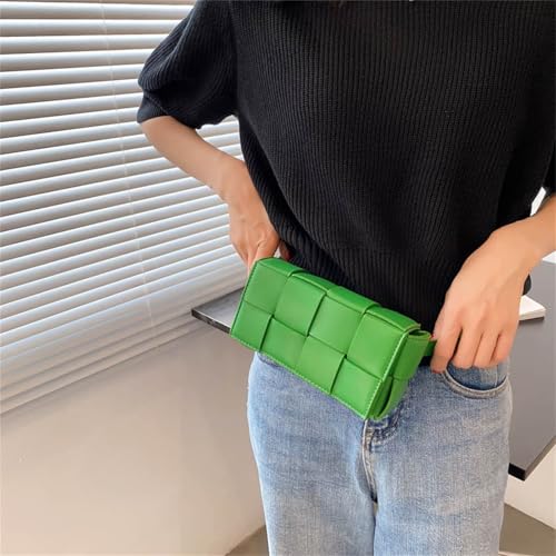 Image of Mini Woven Crossbody Bag for Women, Square Shoulder Handbag Leather Clutch Purse Cute Fanny Packs with Adjustable Belt