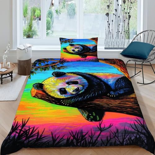 Housse couette panda zippée parure lit 2 pièces microfibre anti-pli