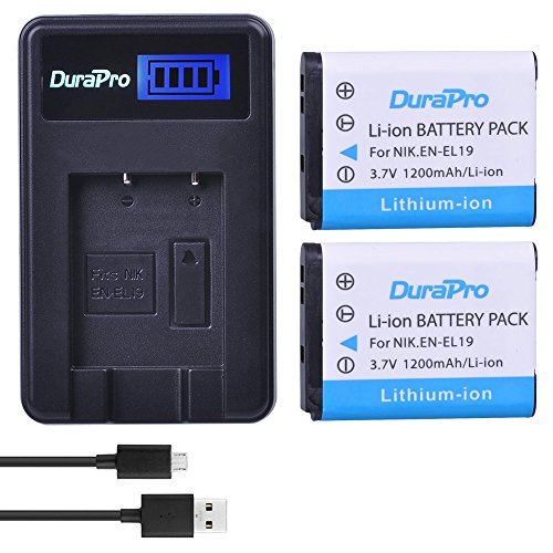 DuraPro 2Pcs 3.7V 1200mAh EN-EL19 en EL19 Camera Battery + LCD USB Charger for Nikon Coolpix S2600 S2700 S3100 S3500 S4100 S4150 S4400 S5200 S6400 S6900