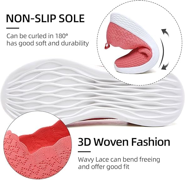 Image of Puxowe Women's Slip-On Walking Shoes | Lightweight Knit Sneakers with Memory Foam Insole, Breathable & Wide Fit Available for Daily Walking, Casual & Travel