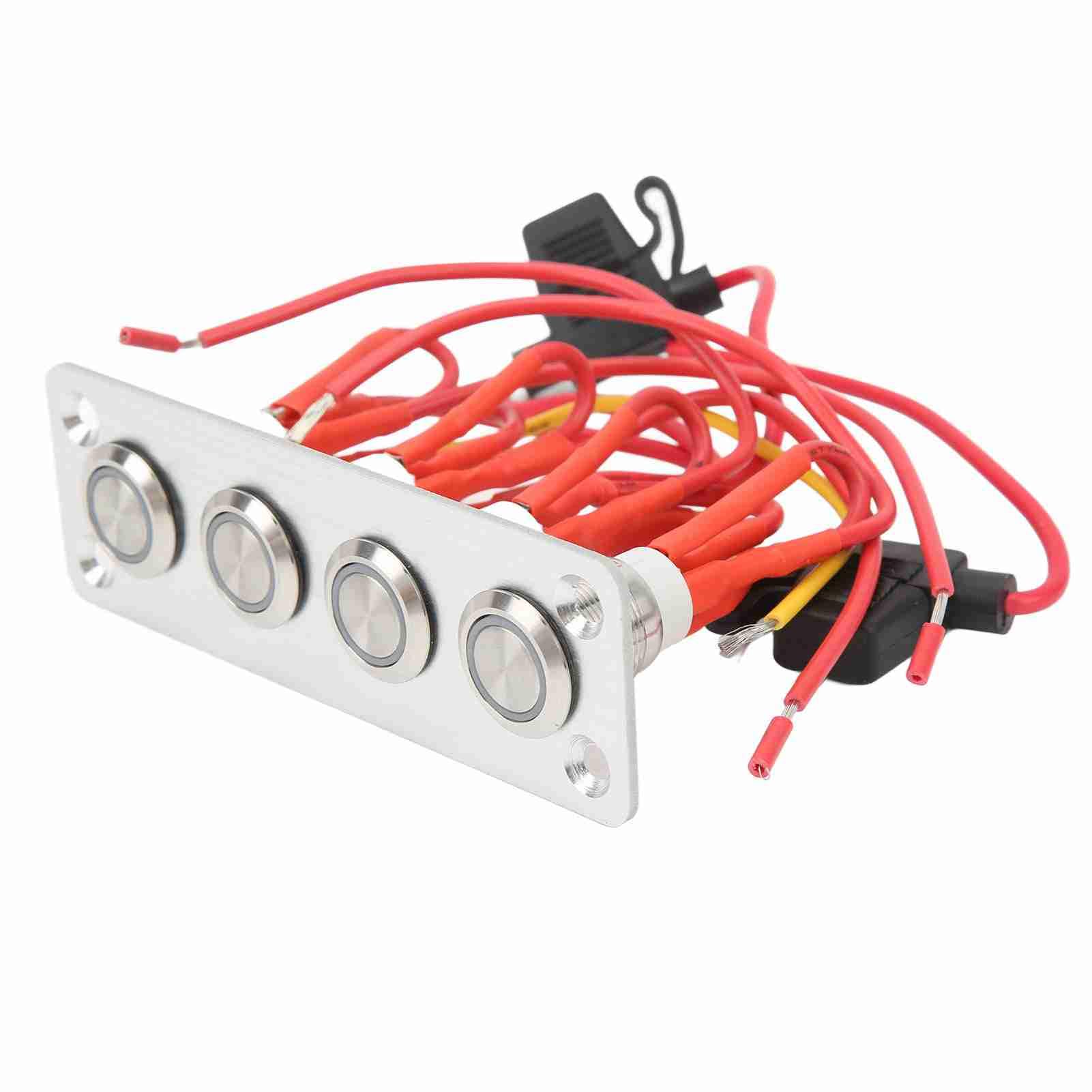 Tbest Panneau de Commutation pour Bateau Marin, 4 Boutons Marche/arrêt, DC 12V, 16a, Bouton en Acier Inoxydable avec Lumière Bleue pour Camion et Yacht