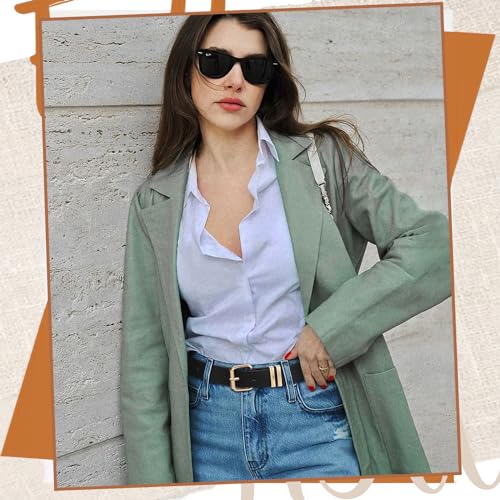 JASGOOD 2 Pack Women Belts for Jeans Ladies Leather Waist Belt for Pants Dresses with Gold Buckle3