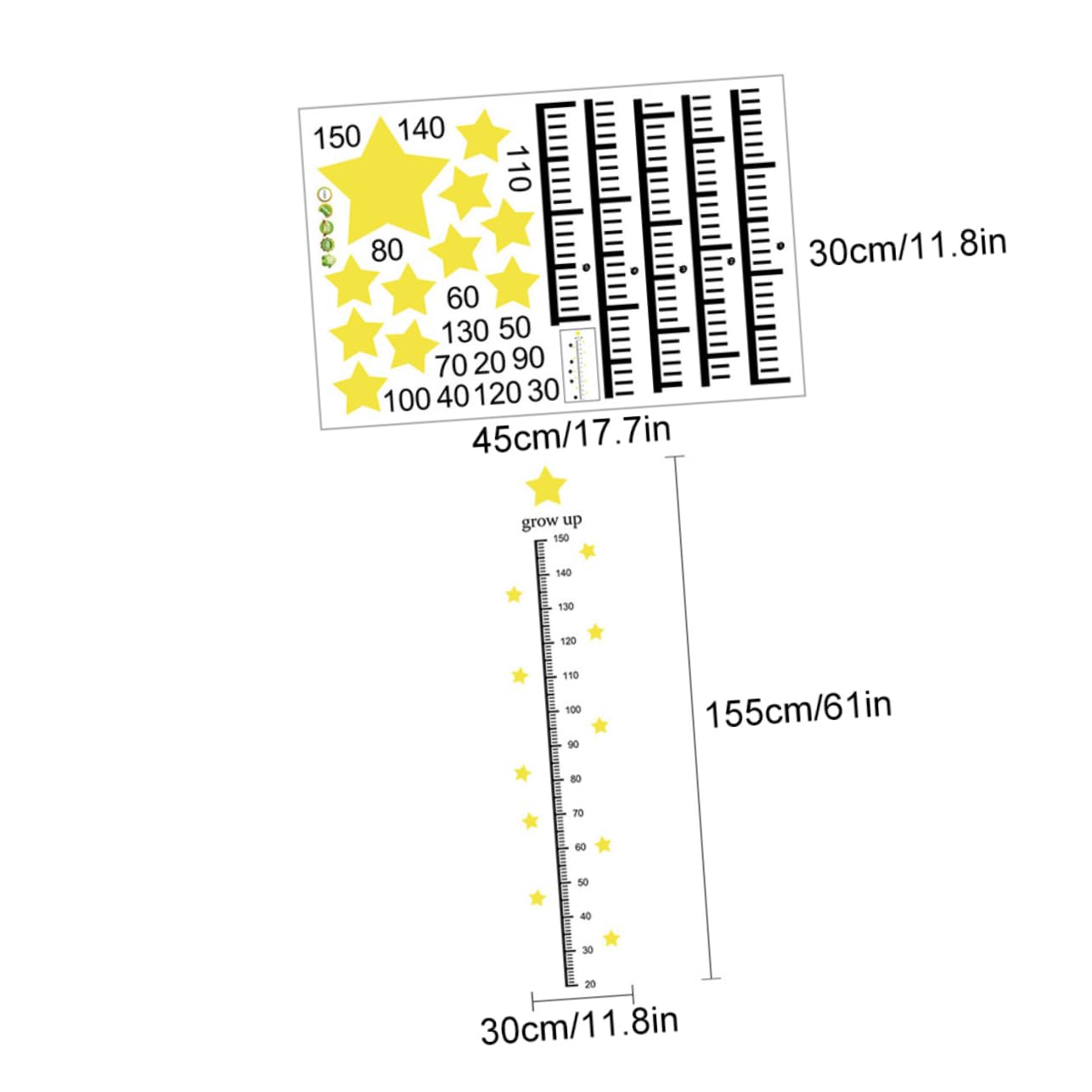 2sheets Self-Adhesive Star Design Height Measurement Wall Decal for Boy Girl Removable Growth Chart Stickers for Boy Material Decorative