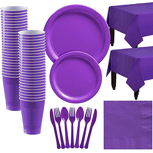 Party City Big Party Pack Purple Paper Tableware Kit and Supplies for 50 Guests, Includes Table Covers and More