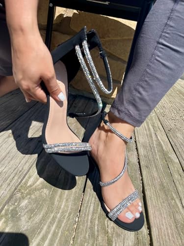 TOP Moda Women's Ankle Strap Open Toe Dressy Formal Strappy Rhinestone Chunky Heel Sandals, 63