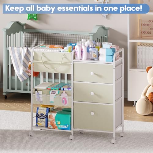2In1 Baby Diaper Caddy Organizers and Storage, 3 Tier Rolling Cart with Dividers and Drawers, Mobile Utility Cart Baby Dresser Clothes Organizer for Changing Table, Crib Nursery, Bedroom - Image 5