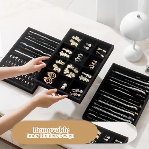 Image of Large Velvet Jewelry Tray Display Drawer Inserts 2 Pack