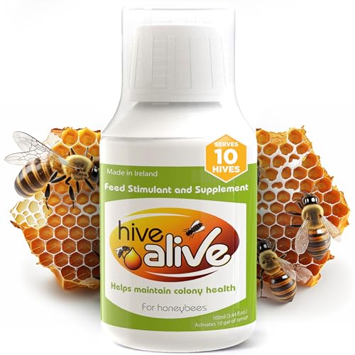 HIVE ALIVE Liquid Concentrate Bee Feed Supplement - Honey Bee Liquid Food Stimulant - Beekeeping Fall Spring Feeding Enhancer Lowers Winter Mortality Boost Gut Health Colony Size - 100 ml 10 Hives