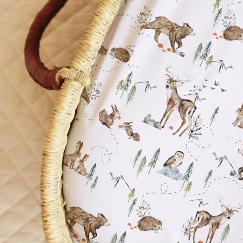 Image of Baby Bassinet Sheets for Boy, Girl (Magic Forest) 2-Pack - Fitted Bedside Bassinet Sheets - Buttery Soft Cotton Blend for Standard Mattress Pad - Compatible with Halo BassiNest