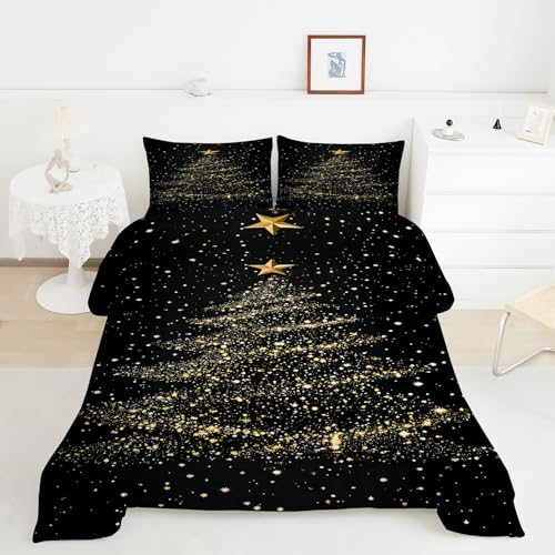 星羽毛布団 3Dクリスマスツリー掛け布団 ド ソフト 冬 キルト オールシーズン被子ソフトふわふわマイクロファイバーウォッャブル 掛け布団暖かい ふわふわ 暖かい羽毛布団軽量 通気 羽根布団150x210cm + 2枚枕カバー・43X63cmY8