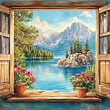 5D Diamond Painting Adultos, Pintura de Diamantes Ventana, Montaña Diamond Painting Kit Completo, Diamante Cristal Artes Bordado Punto de Cruz Diamante Dibujos para Principiantes 60x60cm G8-99