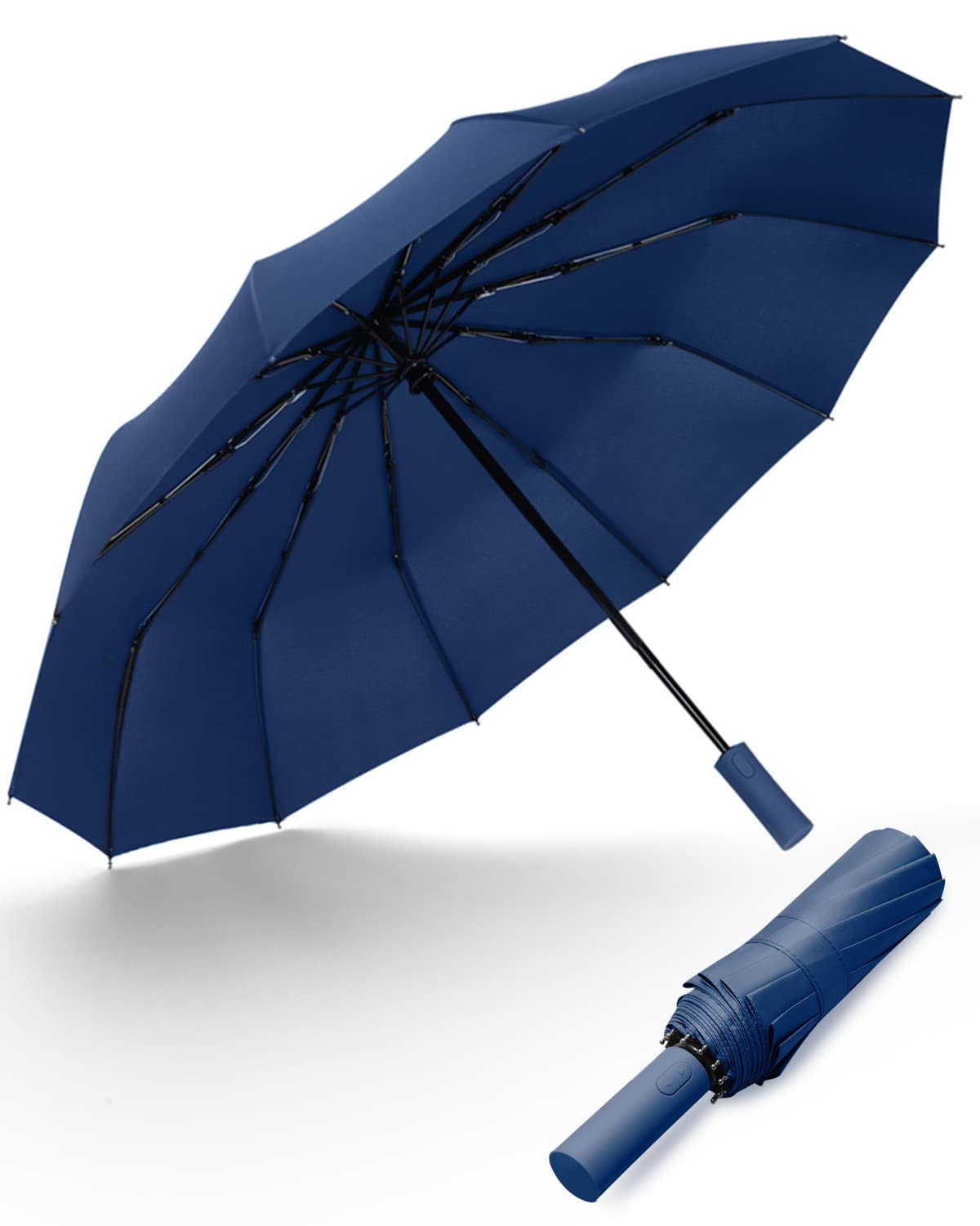 E-SMARTER12 Ribs Automatic Umbrella Windproof, Strong Umbrella Folding Sun Umbrella for Outdoor, UV Blocked Umbrella, 48" Compact Travel Umbrella Automatic Open and Close, Portable Umbrellas Blue