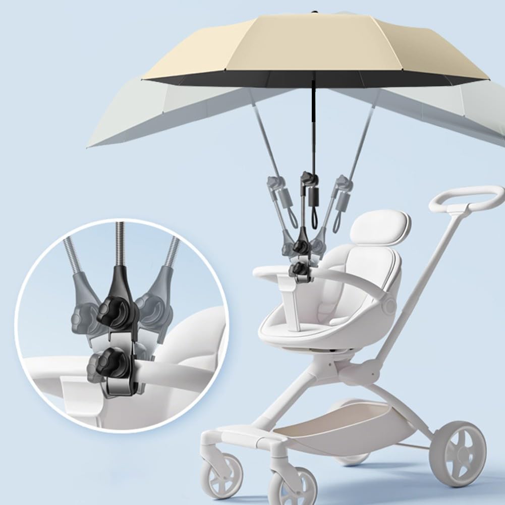 Parasol de poussette UPF 50+, élégant parapluie de protection UV pour poussette, parapluie de poussette à clipser avec pince de fixation réglable (rose)