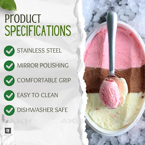 AKH® Stainless Steel Ice Cream Scoop | 21CM / 8.3" | Heavy‑Duty Ice Cream Scooper for Hard Ice Cream & Cookie Dough | Dishwasher Safe Kitchen Tool - Image 4