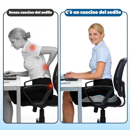 Havnxor Cuscino Sedia Ufficio, Cuscino Ergonomico Per Coccige, Memory Foam Cuscino Ortopedico Seduta, Alleviare Il Dolore Cuscino Sciatica Antiscivolo Per Ufficio, Auto, Gaming, Nerogrigio - 6