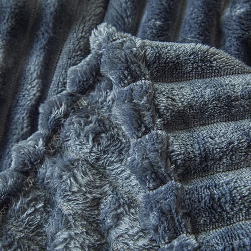 Faux Wool Blanket with Striped Textures, 59 x 79 Inches Lightweight Waterproof Plush Warm Fuzzy Fleece Blankets,Breathable Durable Double Sided Fall Blankets for Couches Bed Sofa Bedroom，Blue 1 - image 4
