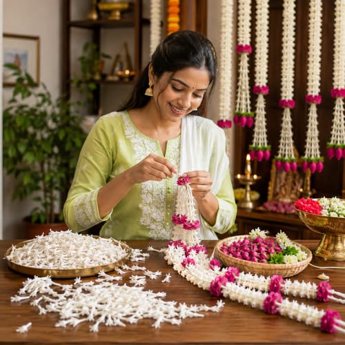 Image of Tia Crafts Artificial Rajnigandha Tuberose Flowers, 500 Pieces, 3 cm White Loose Flower Buds for Garland Making, Pooja, Wedding, Temple, Toran, Veni, Gajra and DIY Decoration | 500 pcs Small - 3 cm