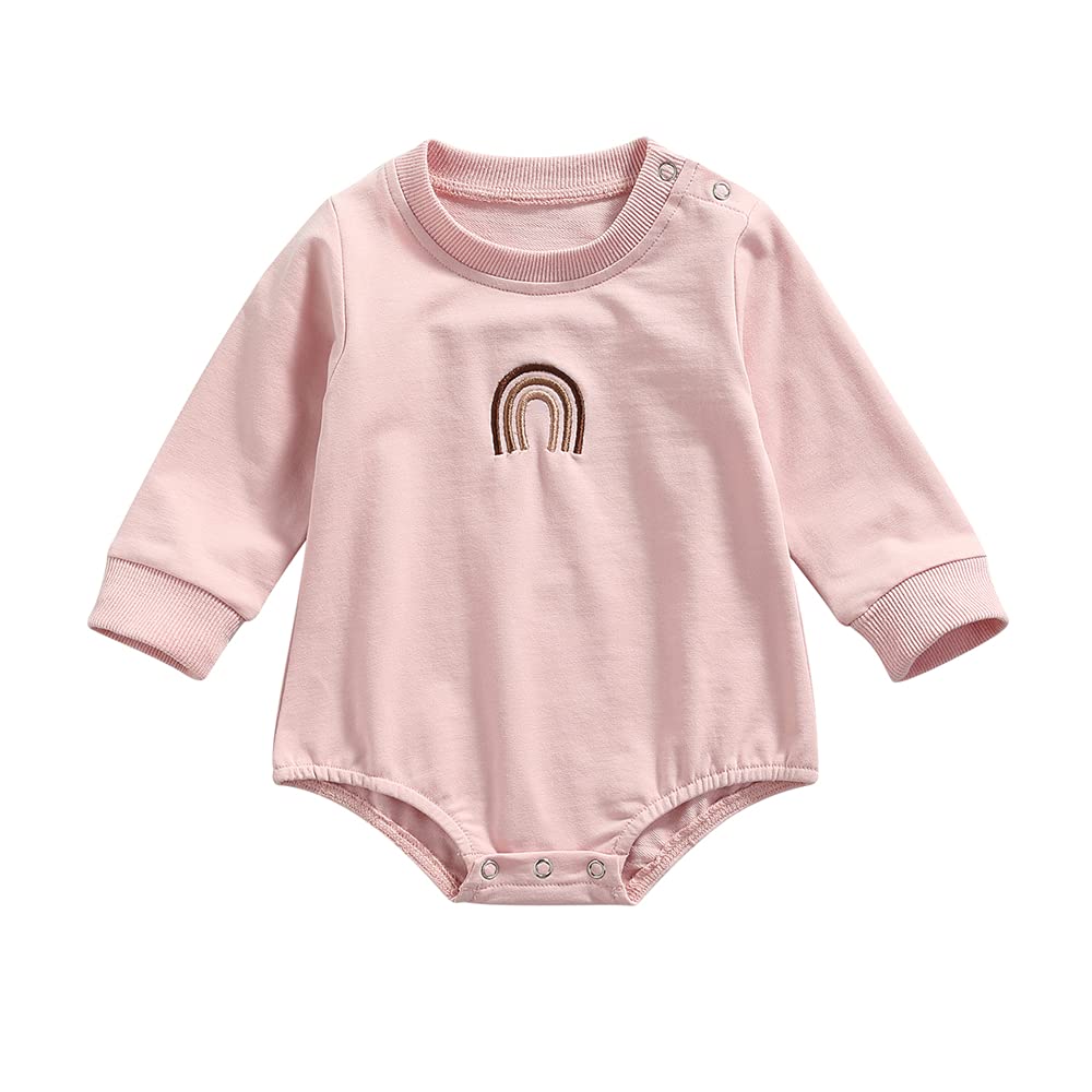 Twopumpkin Baby Girl Crewneck Sweatshirts Oversized Knit Sweater Shirts Long Sleeve Romper Pullover Top Cute Fall Winter Clothes (B Boho Rainbow Pink,12-18 Months)