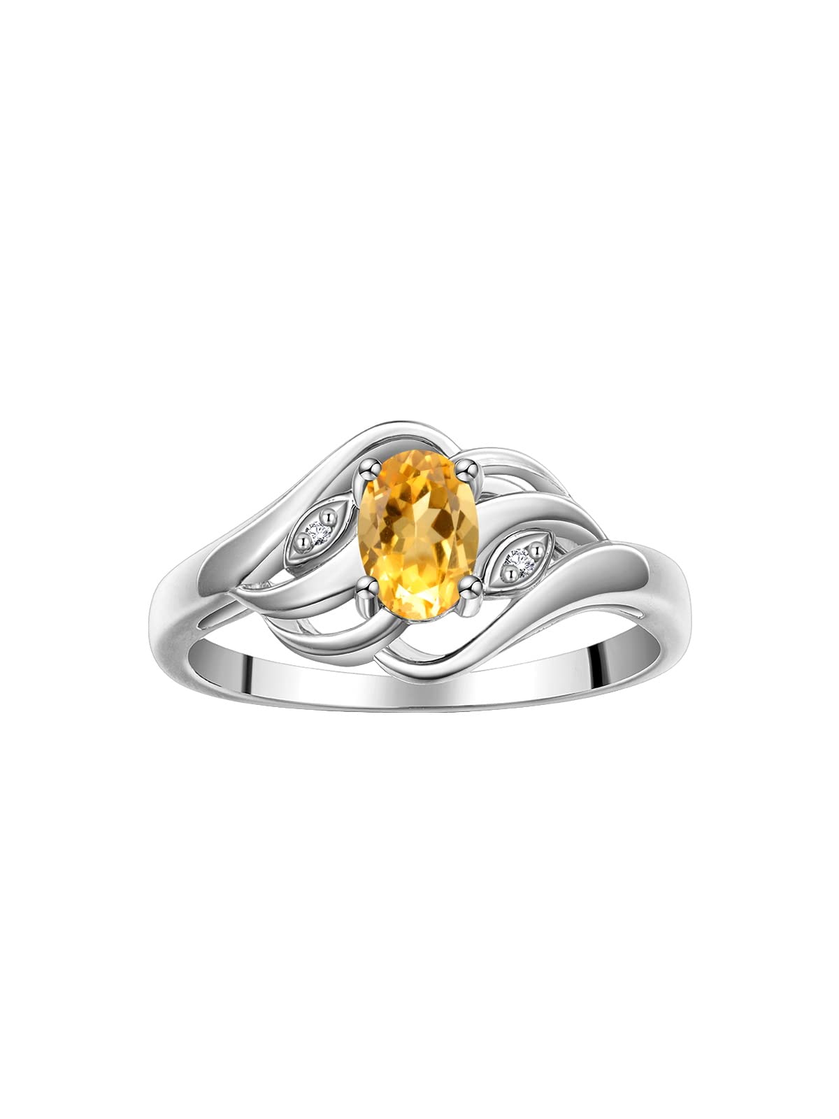 Rylos Ring featuring Classic Style, 6X4MM Birthstone Gemstone, &amp; Diamonds - Elegant Jewelry for Women in Sterling Silver, Sizes 5-10