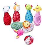 Niedlich & kuschelig - Unsere Kegeln sind ideal für verschiedene Altersgruppen - Babys können ihre weiche, kuschelige Berührung genießen, die als Plüschtierspielzeug dient, während Kleinkinder die Idee und den Zweck des Spiels begreifen und ihren Erfolg beim Schlagen der Kegel genießen und sie fallen sehen!