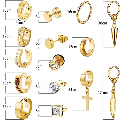 Men's Earrings, 15 Pairs Hoop, Surgical Stainless Steel, Black Cross Dangle Hoop Earrings Set2