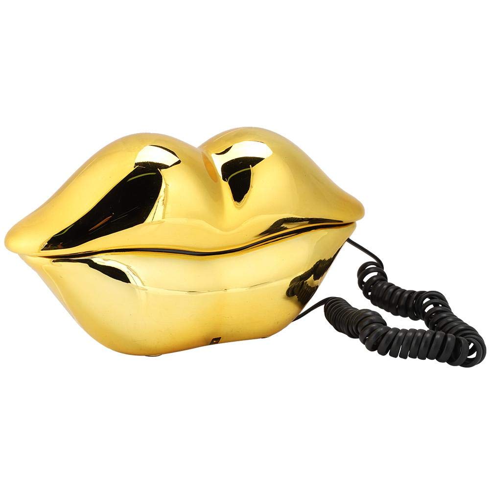 Gold Lips Telephone for Novelty Interesting Gift, Sexy Mouth Lip Corded Landline Phone Desk Phone Home Furniture Decoration Set