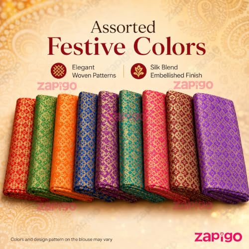 Image of Habba Blouse Piece Set for Women, Silk Blend Free Size Blouse Material, Assorted Colours, Traditional Return Gift for Haldi Kumkum, Pooja, Navratri, Varalakshmi Vratham, Wedding & Indian - Pack of 10
