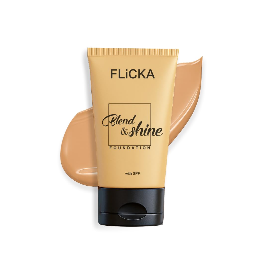FLiCKA Blend and Shine Liquid Foundation for Face Makeup 30ml | Medium to High Coverage | Vitamin E, Avocado Oil & SPF | Moisturizing, Lightweight, Waterproof | All Skin Types | 03 Caramel-image-43