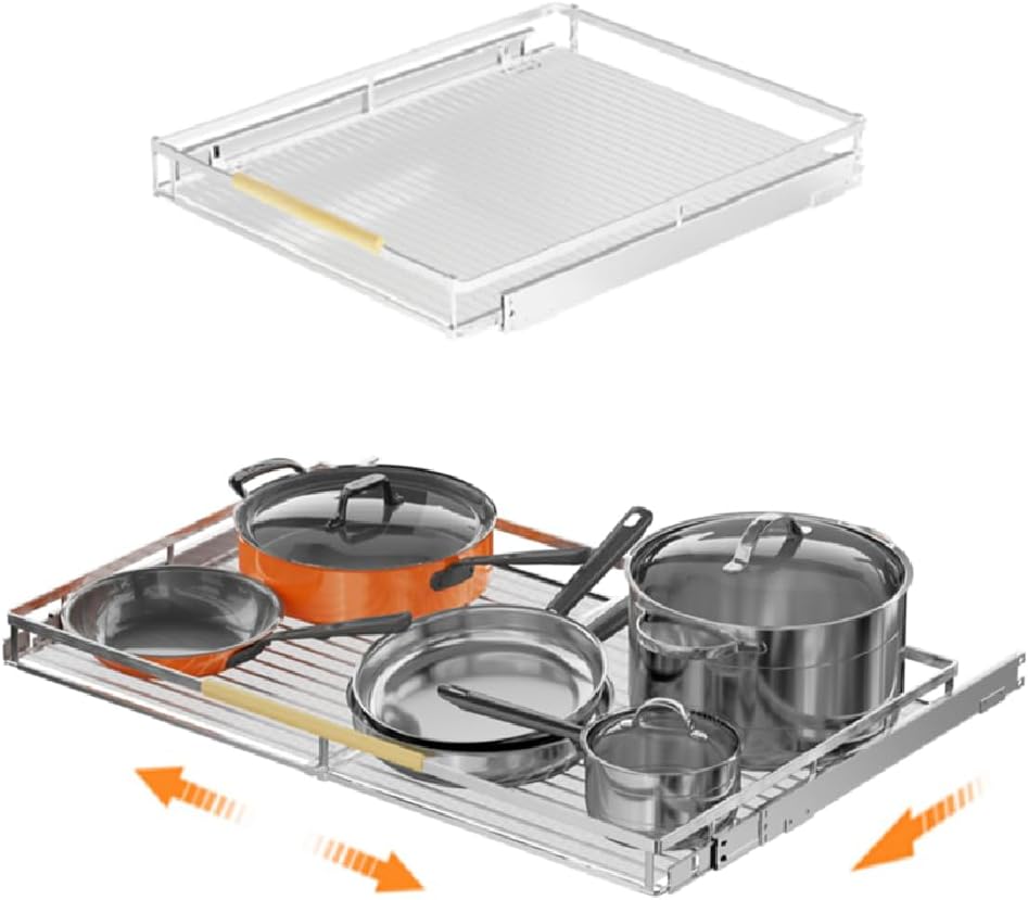 Slideep Cabinet Large Pull Out Shelf, Extendable Slide Out Pantry Shelves Storage Basket, Bottom-mounted Shelf for Kitchen Cabinet Under Sink, 2Pack 2 pack L(14.86''-25.86''W x 22.5''D)