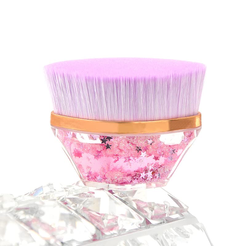Foundation Makeup Brush Flat Top Kabuki Hexagon Face, Liquid Blush Powder Foundation or Cream Cosmetics with Portable Case Brochas De Maquillaje con Tapa Plana (Pinky Purple)