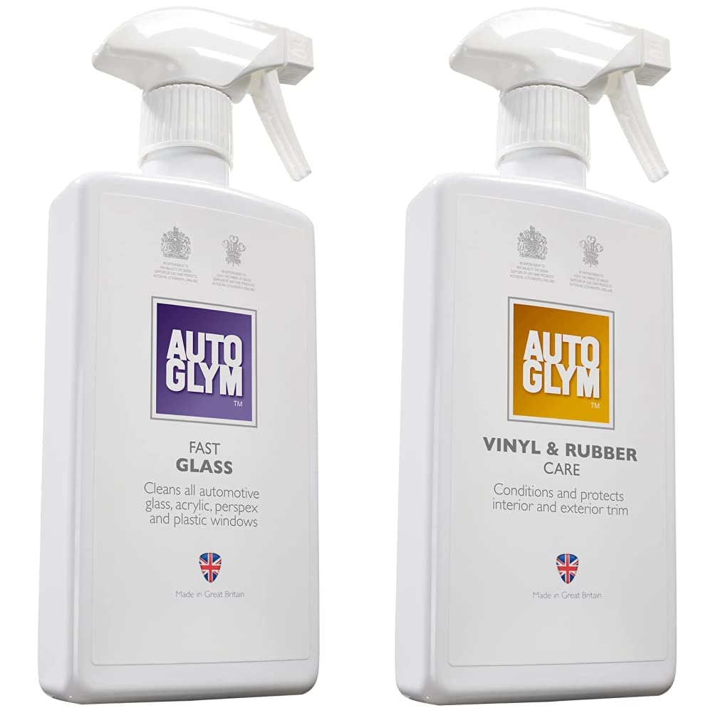 Autoglym Vinyl And Rubber Care, 500ml - Fresh Lemon Scented Interior Car Cleaner Spray & Fast Glass, 500ml - Car Window Cleaner for Windscreen, Windshield, Window Cleaning, Mirrors