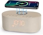 Odokee Sound Machine Alarm Clock for Bedrooms: Bluetooth 10W Stereo Speaker with Wireless Charging - White Noise Machine for Sleeping with 21 Soothing Sounds - Putty