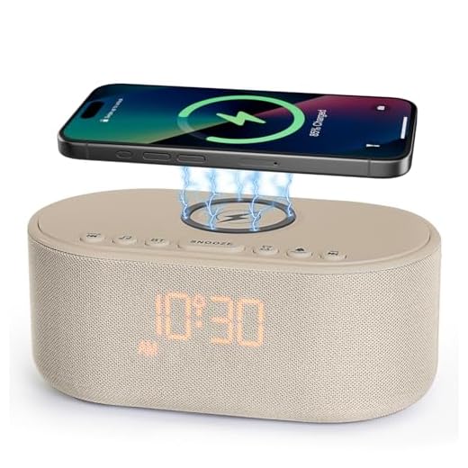 Sound Machine Alarm Clock for Bedrooms: Bluetooth 10W Stereo Sound Speaker with Wireless Charging - White Noise Machine for Sleeping with 21 Soothing Sounds - Putty