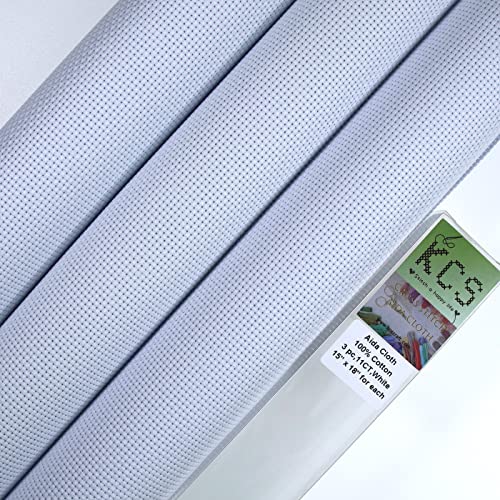 Image of KCS 3 pc of 15 inch x 18 inch Counted Cross Stitch Cotton Aida Cloth Needlework Fabric,11CT,White