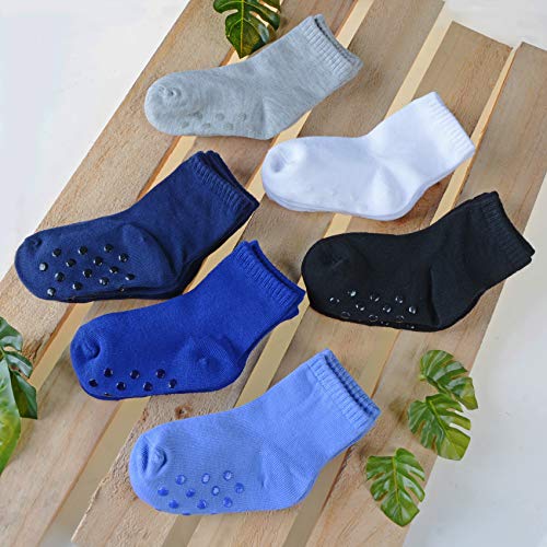 Image of 12 Pairs Non Slip Toddler Socks Crew Socks with Grips for Baby Boys Girls