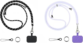 Phone Lanyard 2 Pack, 2Adjustable Neck Strap, 2Phone Patches, 2Phone Case Lanyard - Multifunctional Cell Phone Strap Suitable for Most Smartphones - Phone AccessoriesBlack white + Purple
